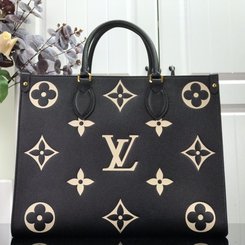 LV Handbags Tote Bags M45495 full leather embossed black and beige white